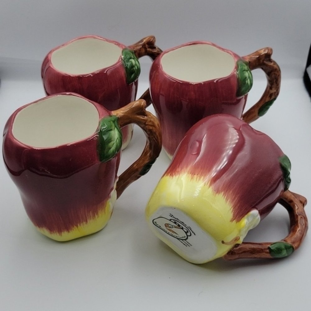 set of 4 apple blossom hand painted mugs